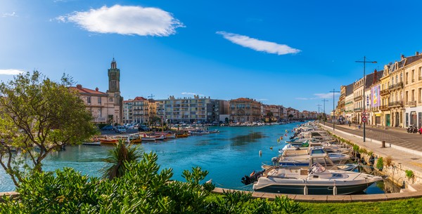 Panorama du canal de la Peyrade à Sète, Hérault, Occitanie, France