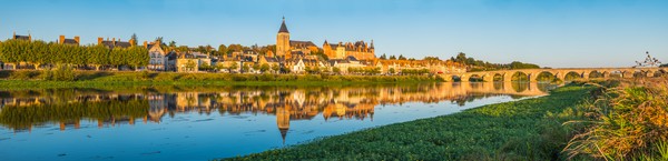 France, Fleuve, Vallée de la Loire, rive tranquille, Gien, coucher de soleil, panorama